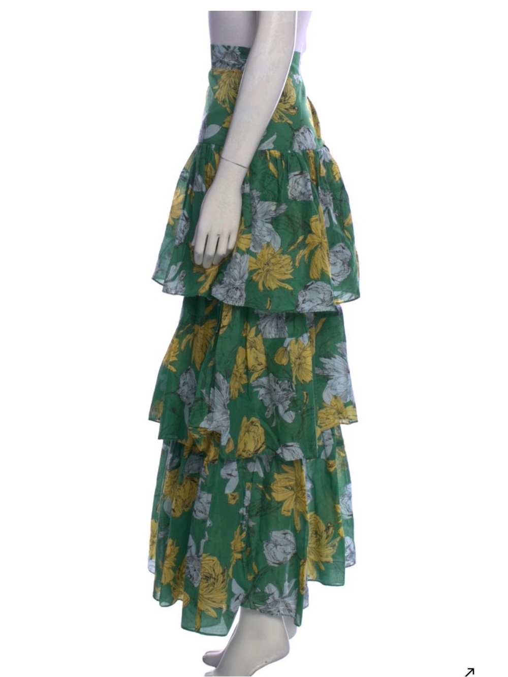 Alexis Green Tiered Maxi Skirt with Yellow & White Floral - Picture 2 of 3